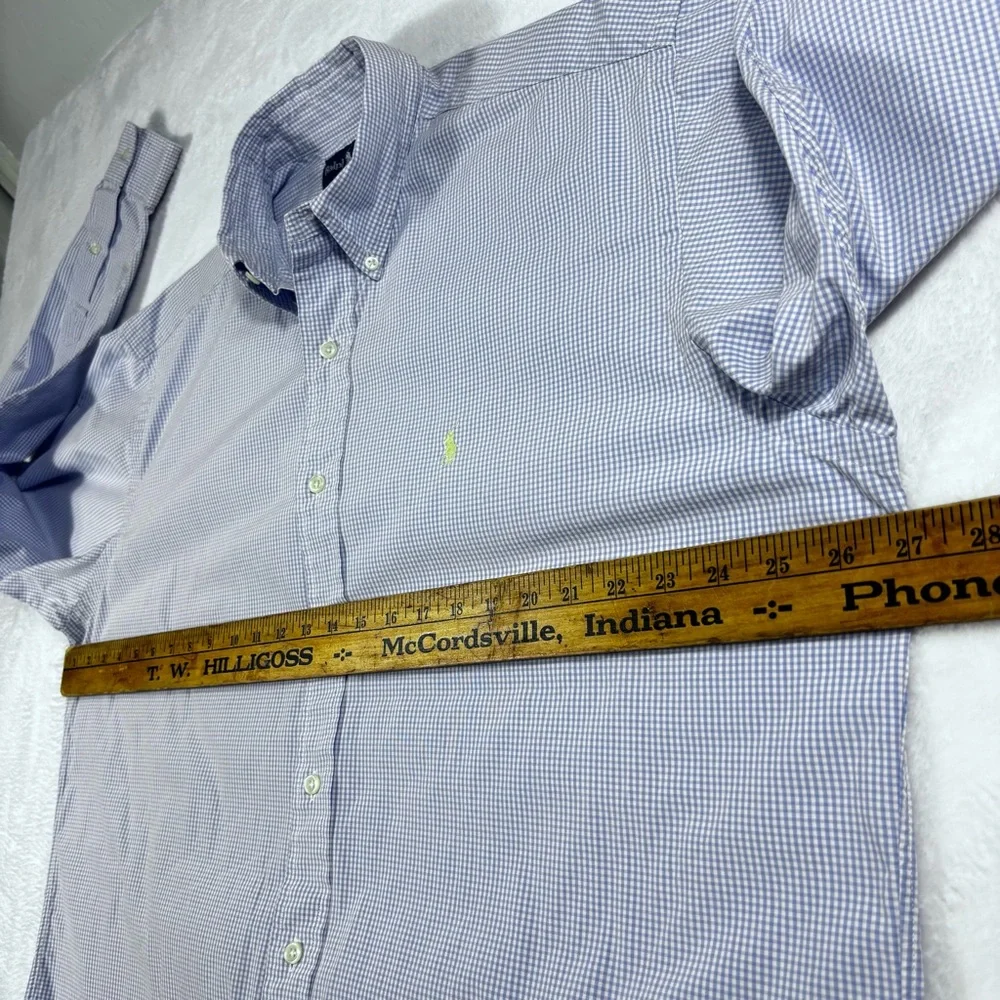 Ralph Lauren Blake Men L Cotton Long Sleeve Yellow Pony Button Up Shirt Blue - Picture 7 of 8